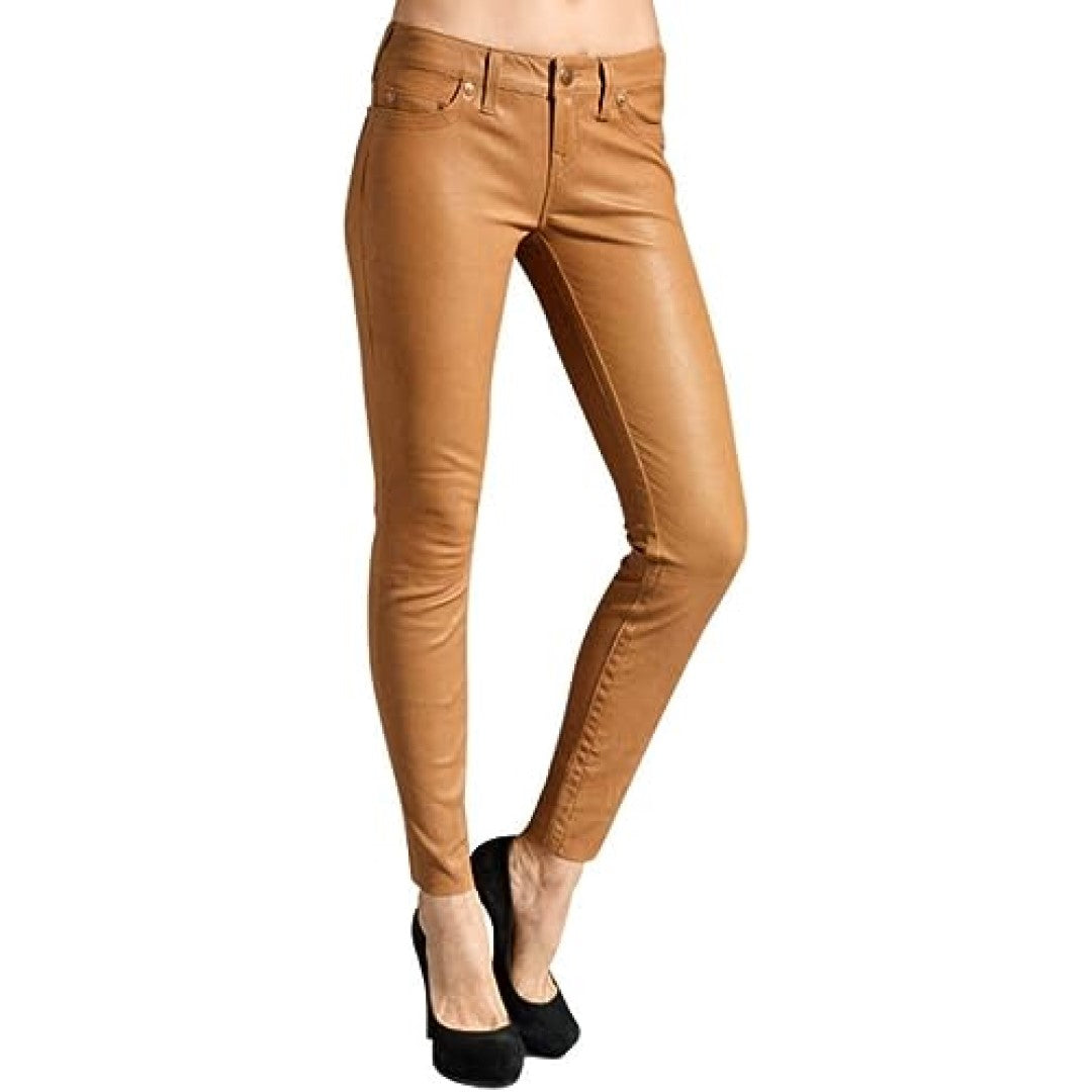 Classical Leather Pants In Mustered Color