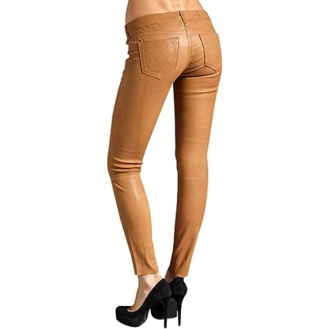 Classical Leather Pants In Mustered Color