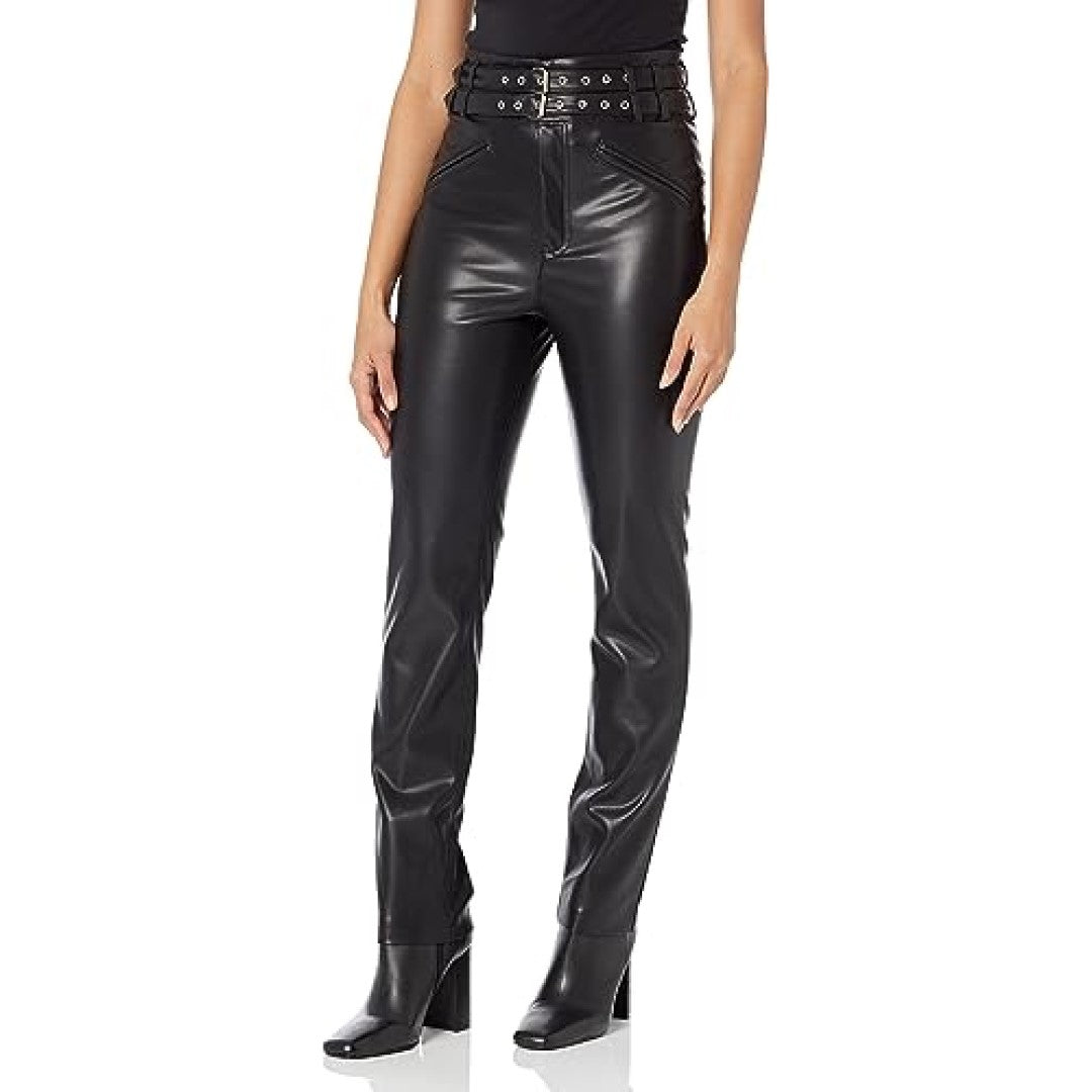 Unique Design Leather Pants With Double Belt Style