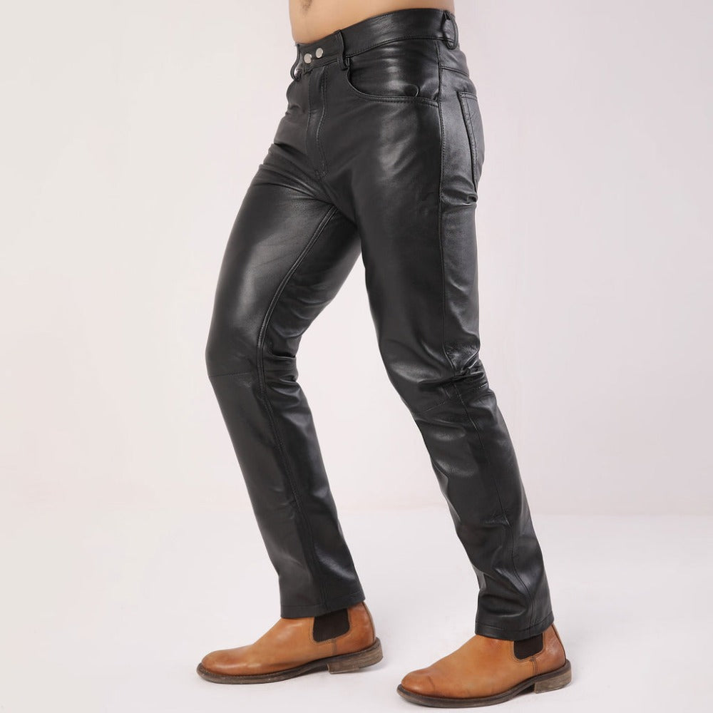 Men's Plain Black Leather Pants