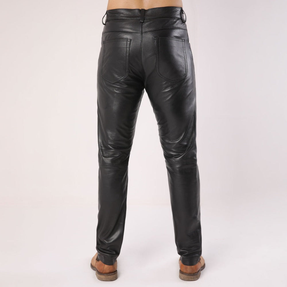 Men's Plain Black Leather Pants